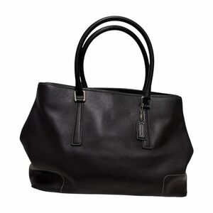 Coach Vintage Solid Black Leather Tote Handbag